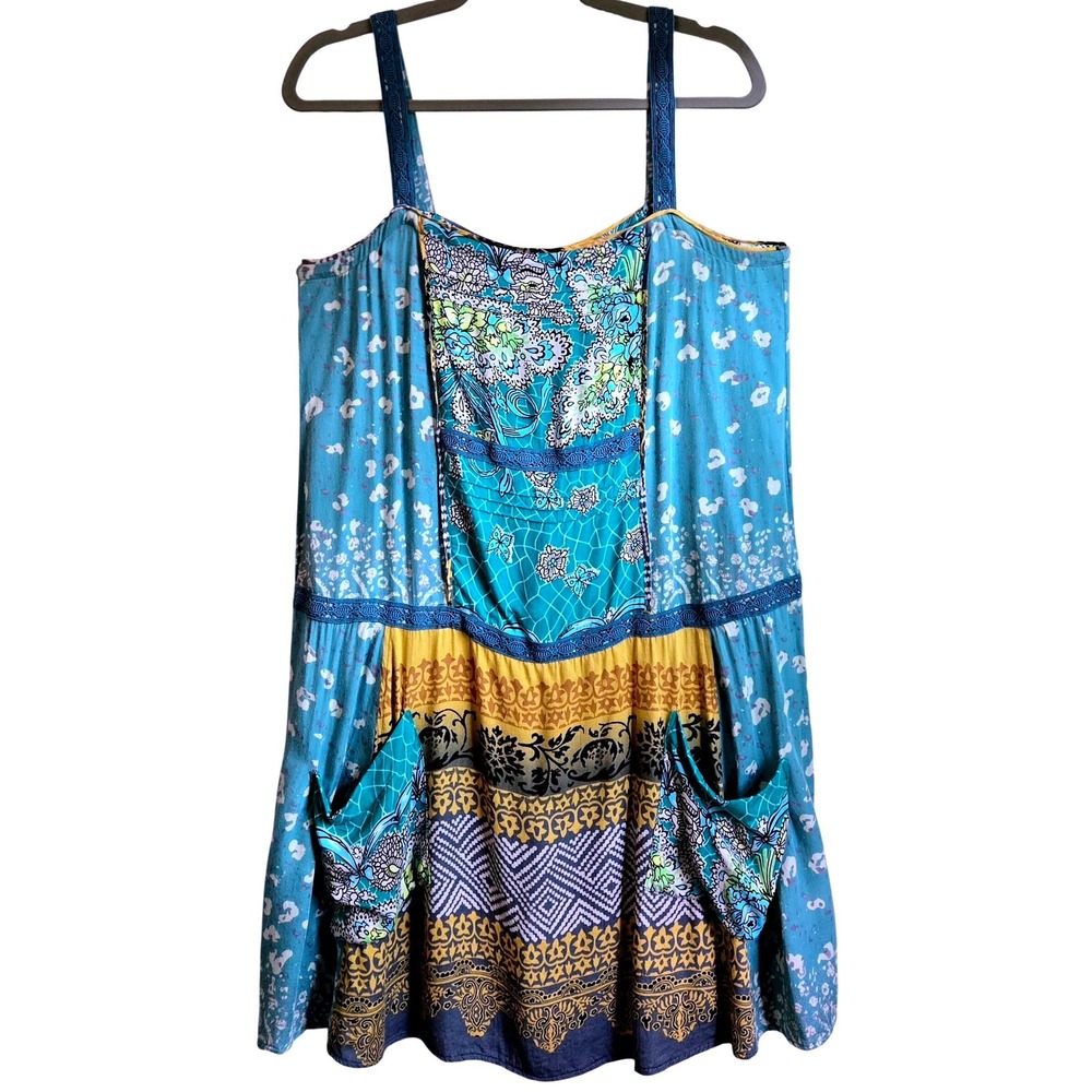 Boho Patchwork Floral Tiny Brand (Anthropology) Flapper Style Mini Dress Sz M